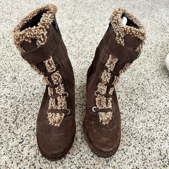 Stuart Weitzman Womens Brown Suede Boots Size 6.5 Fur Lined Buckle Winter - Picture 4 of 10